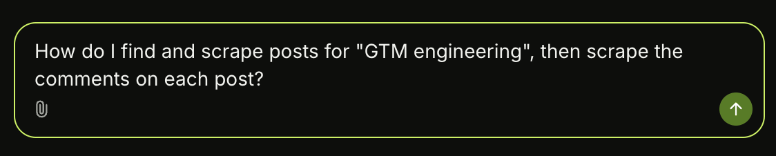 The Assistant's Ask a question box with the GTM engineering question typed in, ready to send